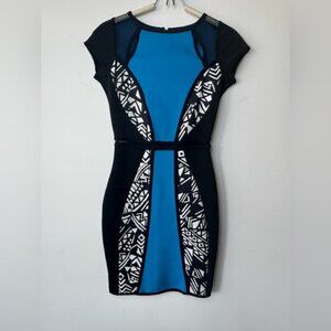 River Island Royal Blue & Black Patterned Dress – Size 8